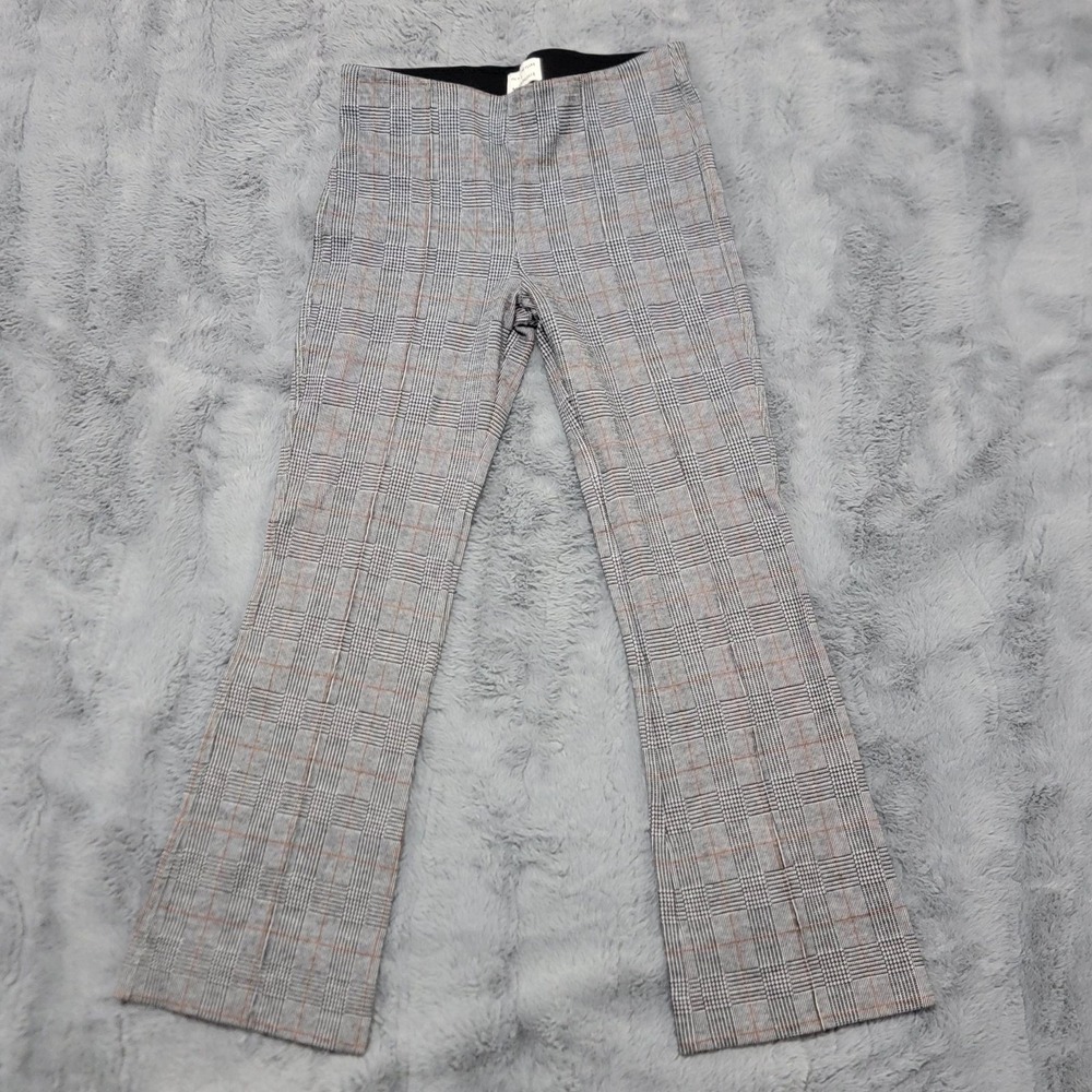 Anthropologie Pants Womens XS Gray Essential Crop Flare Glen Check Ponte Stretch